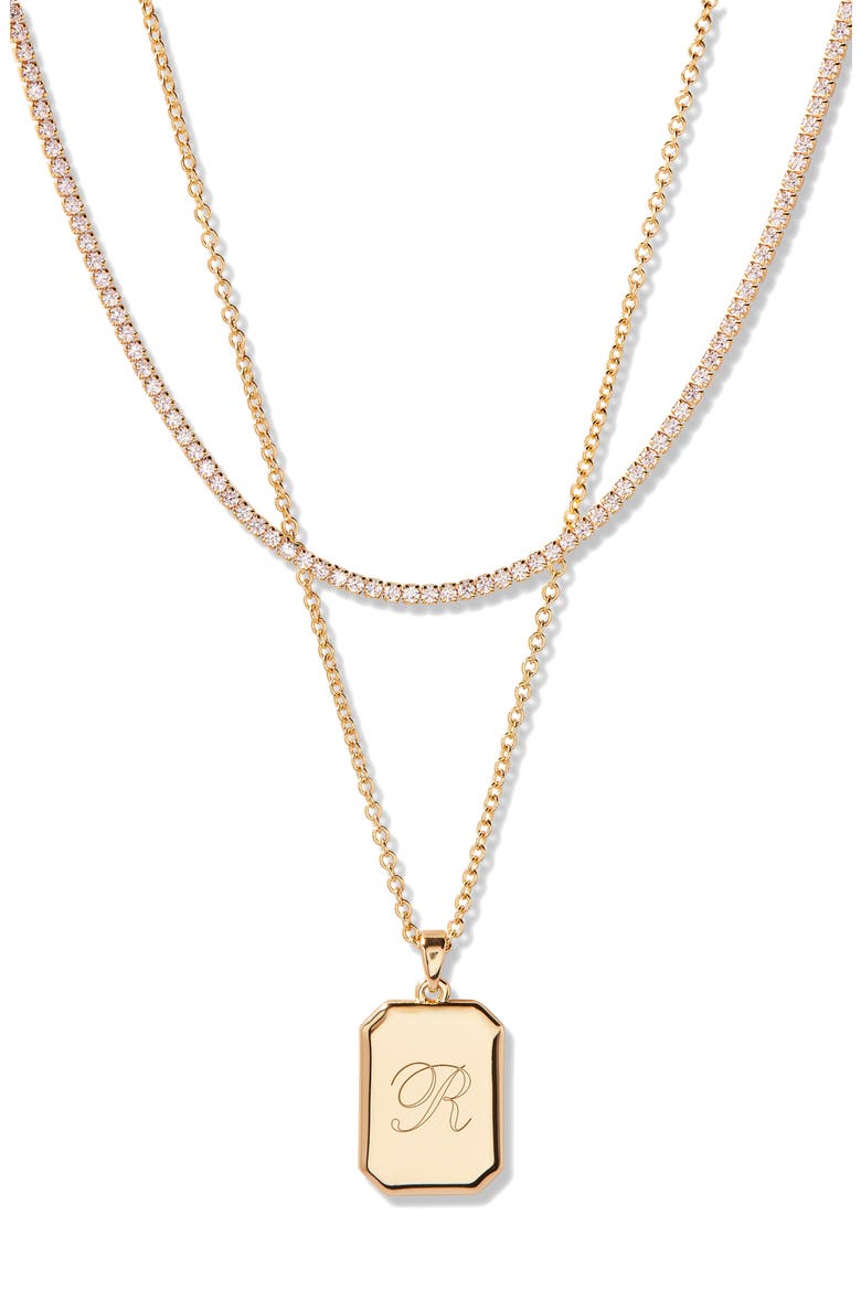 Willow Tennis Layering Set of 2 Engravable Necklaces, Main, color, GOLD