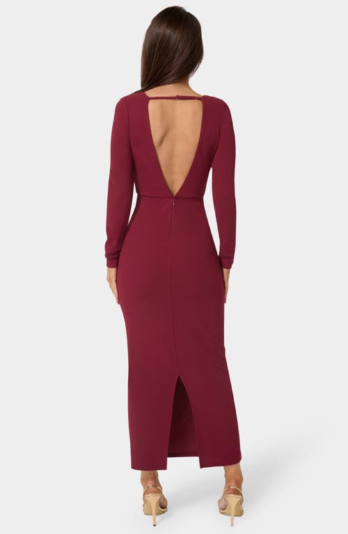 Bebe Open Back Long Sleeve Maxi Dress In Burgundy