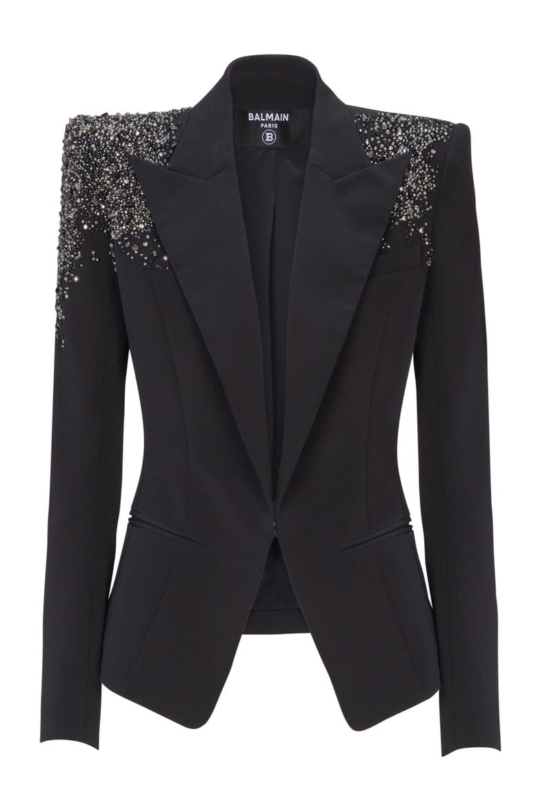 Crepe jacket with "Amethyst" embroidery, Alternate, color, black