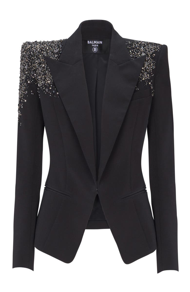 Balmain Crepe jacket with "Amethyst" embroidery, Alternate, color, Black