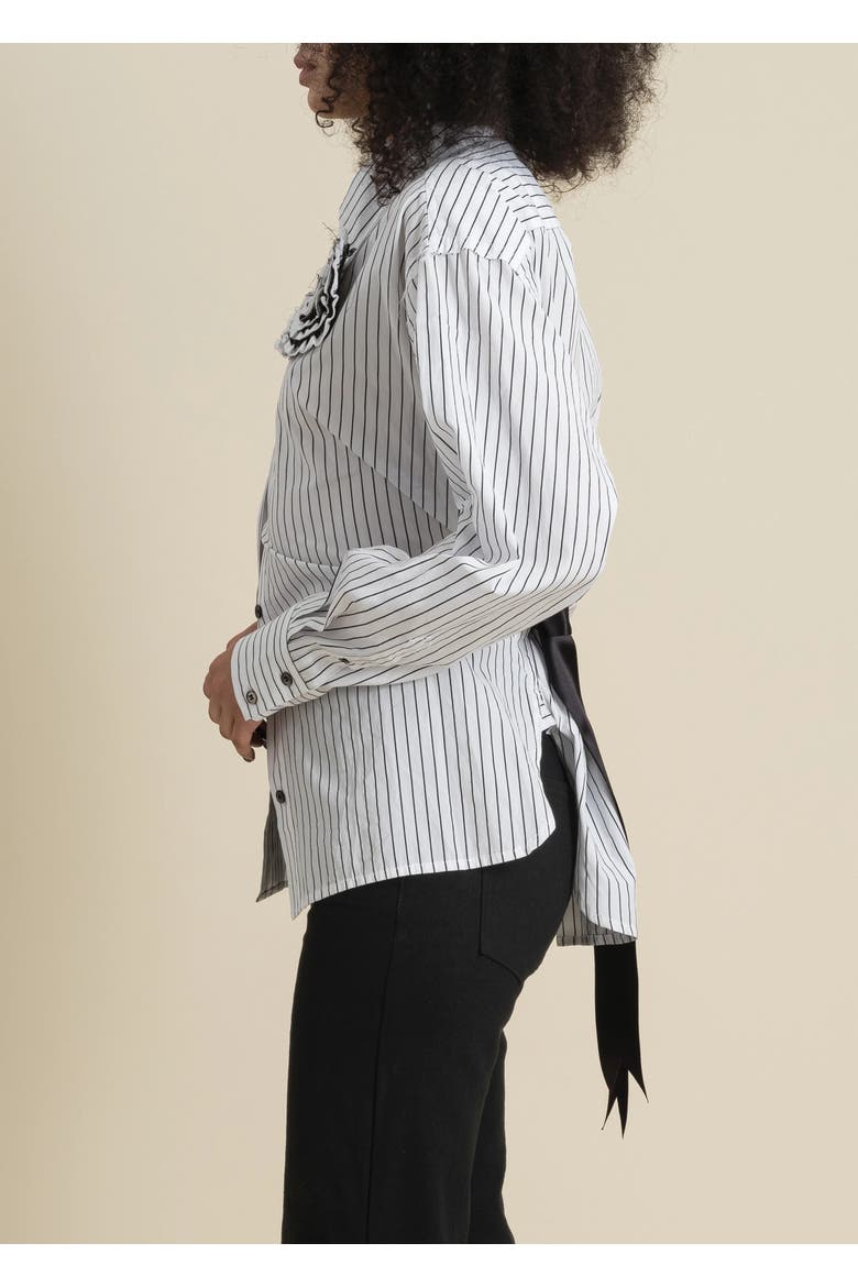 Helix Striped Satin-Trim Oxford Shirt, Alternate, color, White and Black