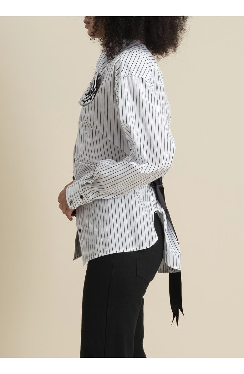 Contessa Mills Helix Striped Satin-Trim Oxford Shirt, Alternate, color, White And Black