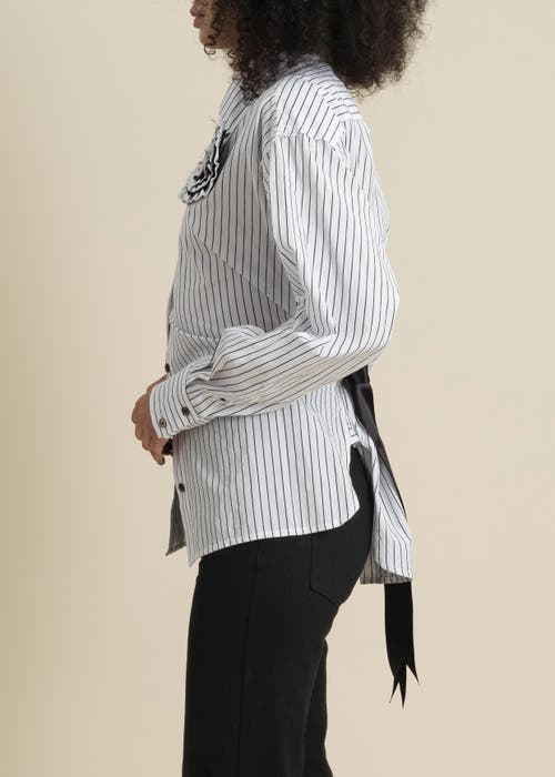 Contessa Mills Helix Striped Satin-trim Oxford Shirt In Gray