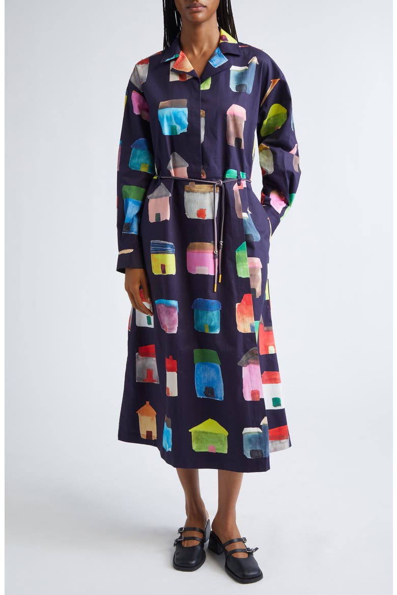 House Print Cotton Shirtdress, Main, color, REFUGIOS