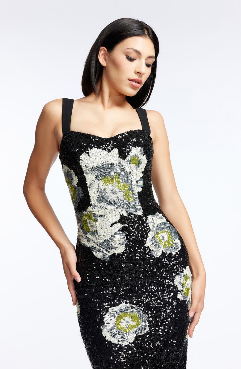 Dress the Population Nicole Sequin Floral Cocktail Sheath Dress, Alternate, color, Black Multi