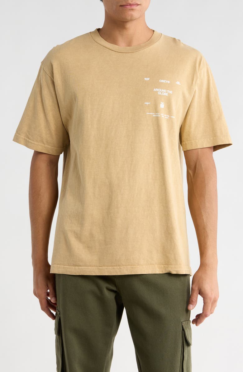 Obey Around the Globe Graphic T-Shirt, Main, color, Pigment Light Khaki