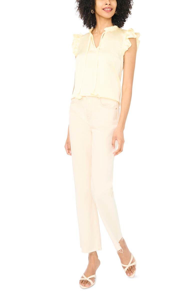 Flutter Sleeve Tie Neck Top, Alternate, color, PALE LEMON