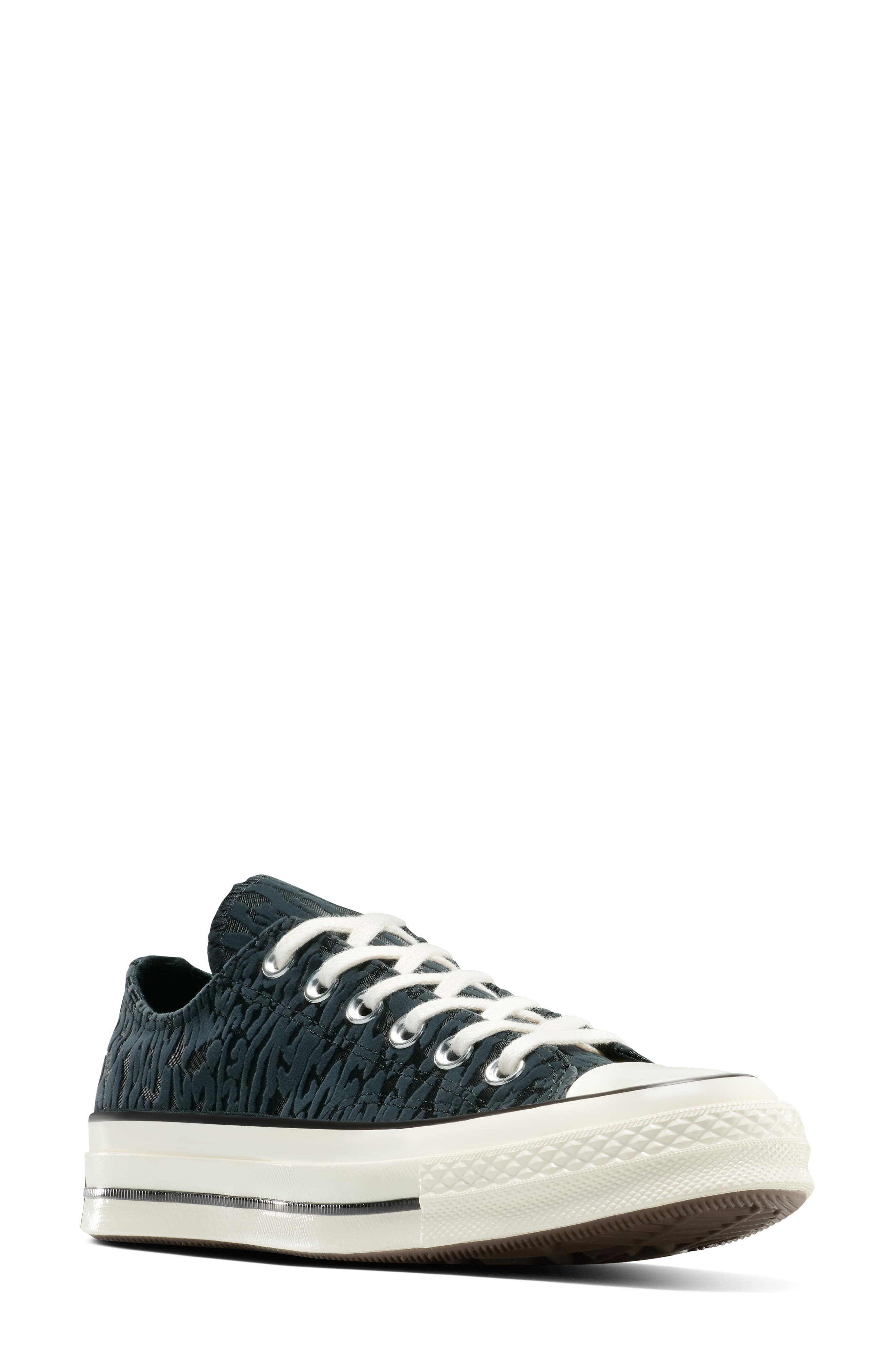 Converse Gender Inclusive Chuck 70 Leopard Flocked Satin Low Top Sneaker, Main, color, Black/ Total Eclipse/ Egret