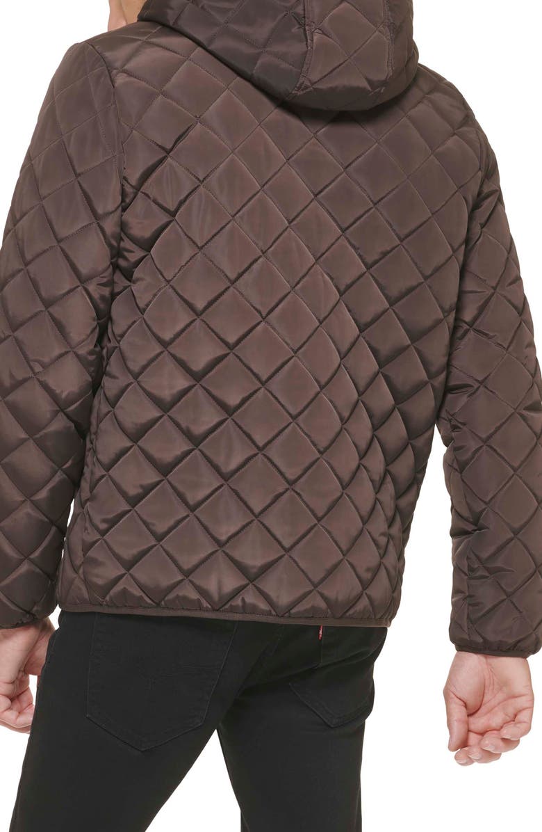 Kenneth Cole New York Faux Shearling Lined Hood Quilted Puffer Jacket, Alternate, color, Chocolate