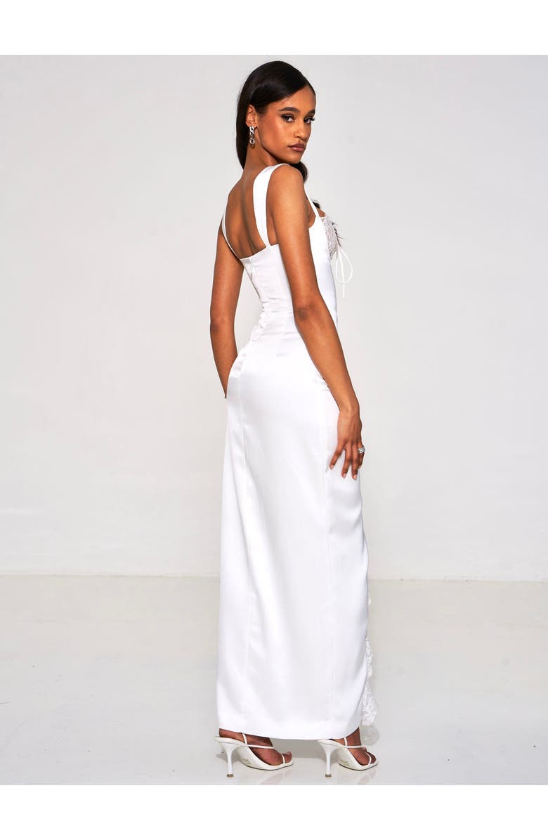 Miss Circle Fraddie Lace Satin Maxi Corset Dress, Alternate, color, White