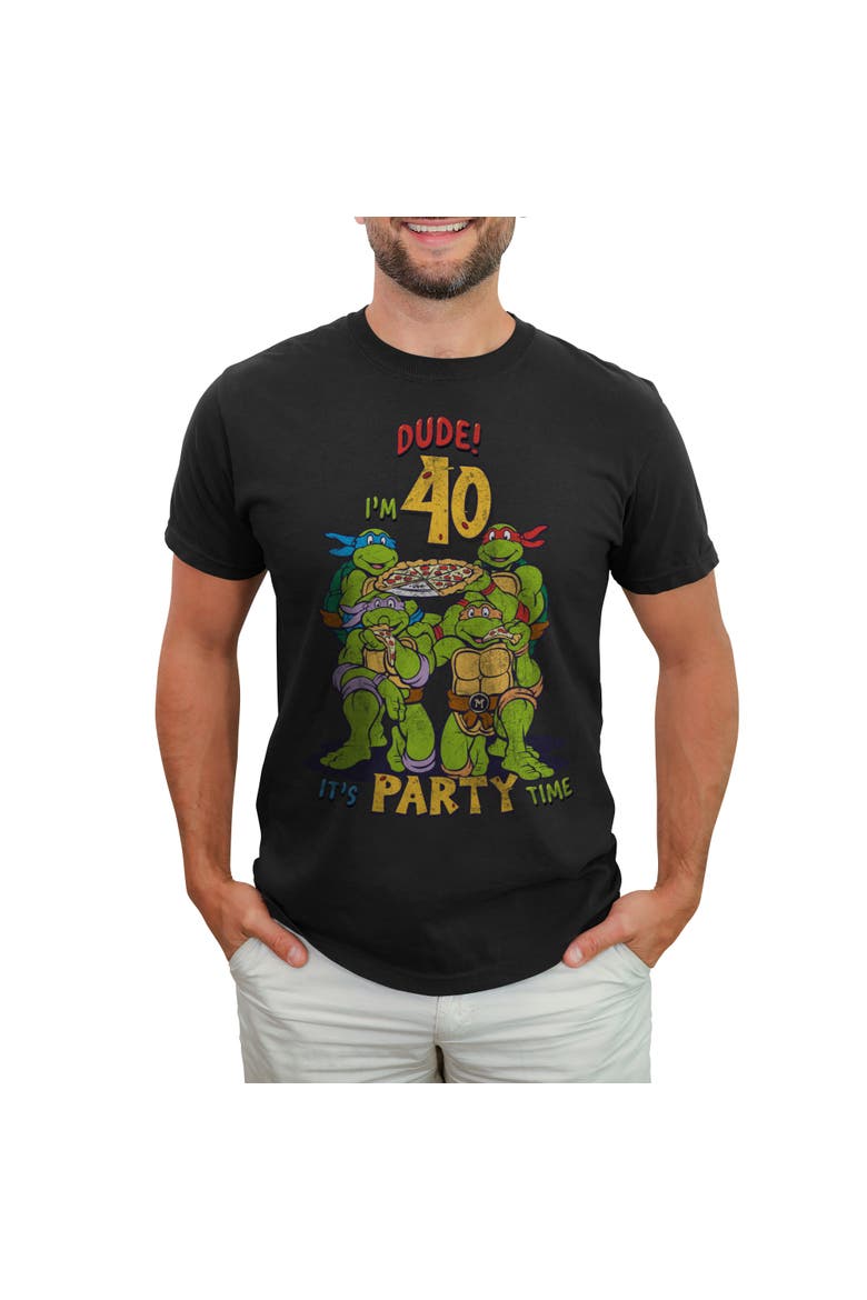 Men's Teenage Mutant Ninja Turtles 40th Birthday Pizza Party Graphic Tee, Main, color, Black