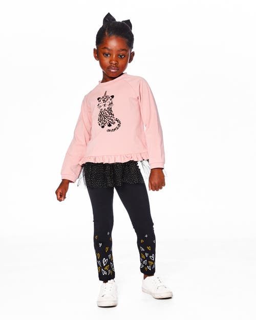 Deux Par Deux Organic Cotton Leggings With Hearts In Black