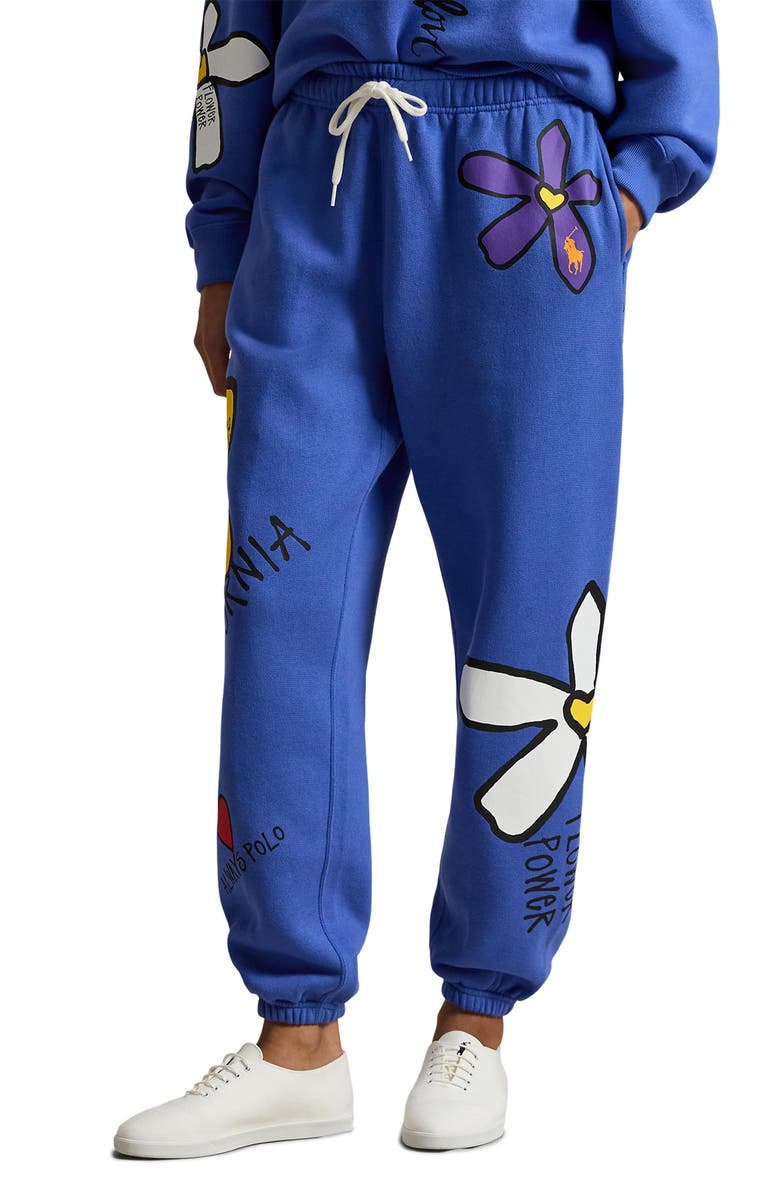 Polo Ralph Lauren Flower Graphic Cotton Blend Joggers, Main, color, Indigo Sky