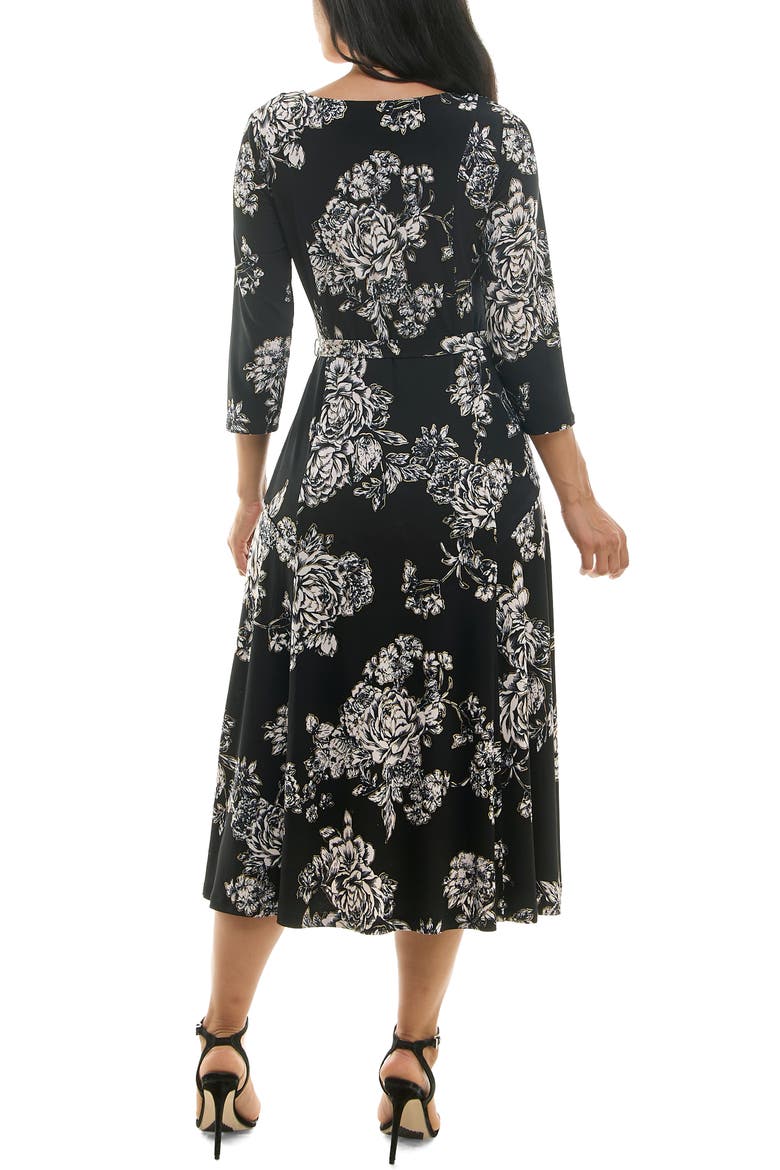 Sylvia Floral A-Line Midi Dress, Alternate, color, BLACK/ TAN FOIL