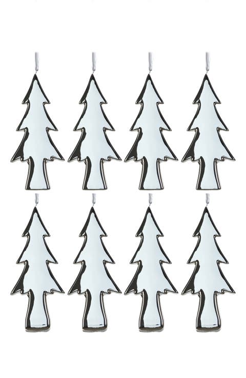 Set of 8 Flat Tree Ceramic Ornaments
