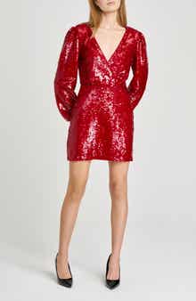 WAYF Whitney Sequin Cowl Back Long Sleeve Minidress