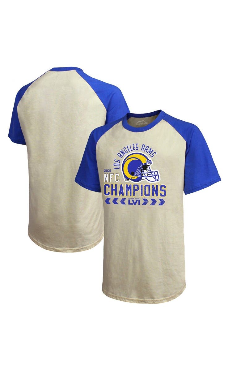 Majestic Threads Men's Majestic Threads Cream/Royal Los Angeles Rams 2021 NFC Champions Raglan T-Shirt, Main, color,