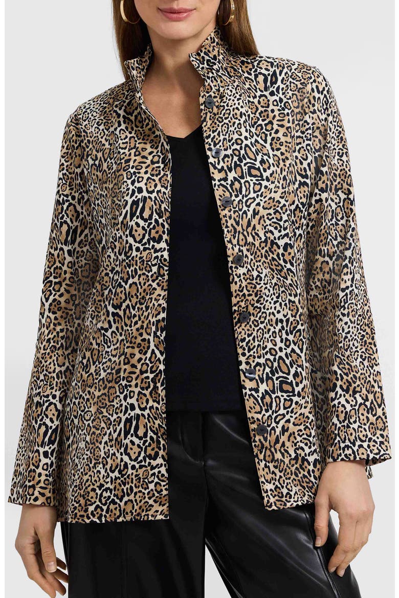 Carolina Leopard Print Cotton Sateen Button-Up Shirt, Main, color, BROWN MULTI