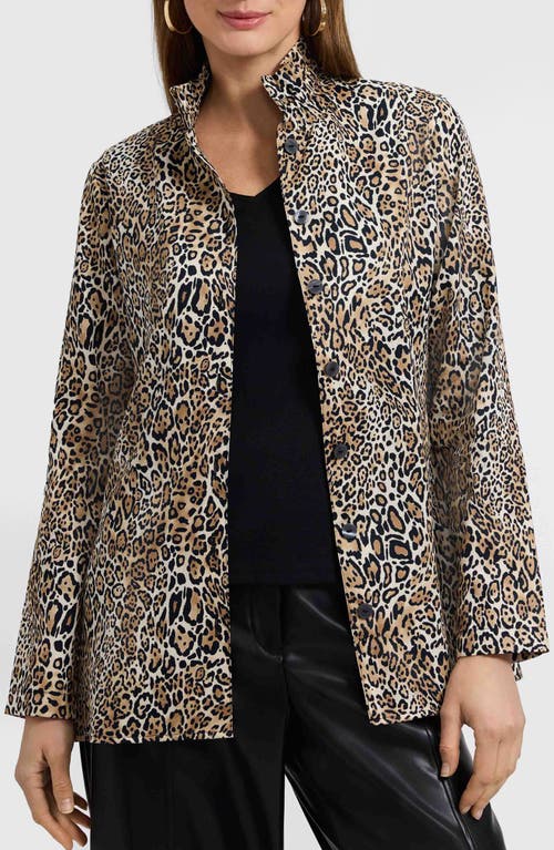 Foxcroft Carolina Leopard Print Cotton Sateen Button-up Shirt In Multi