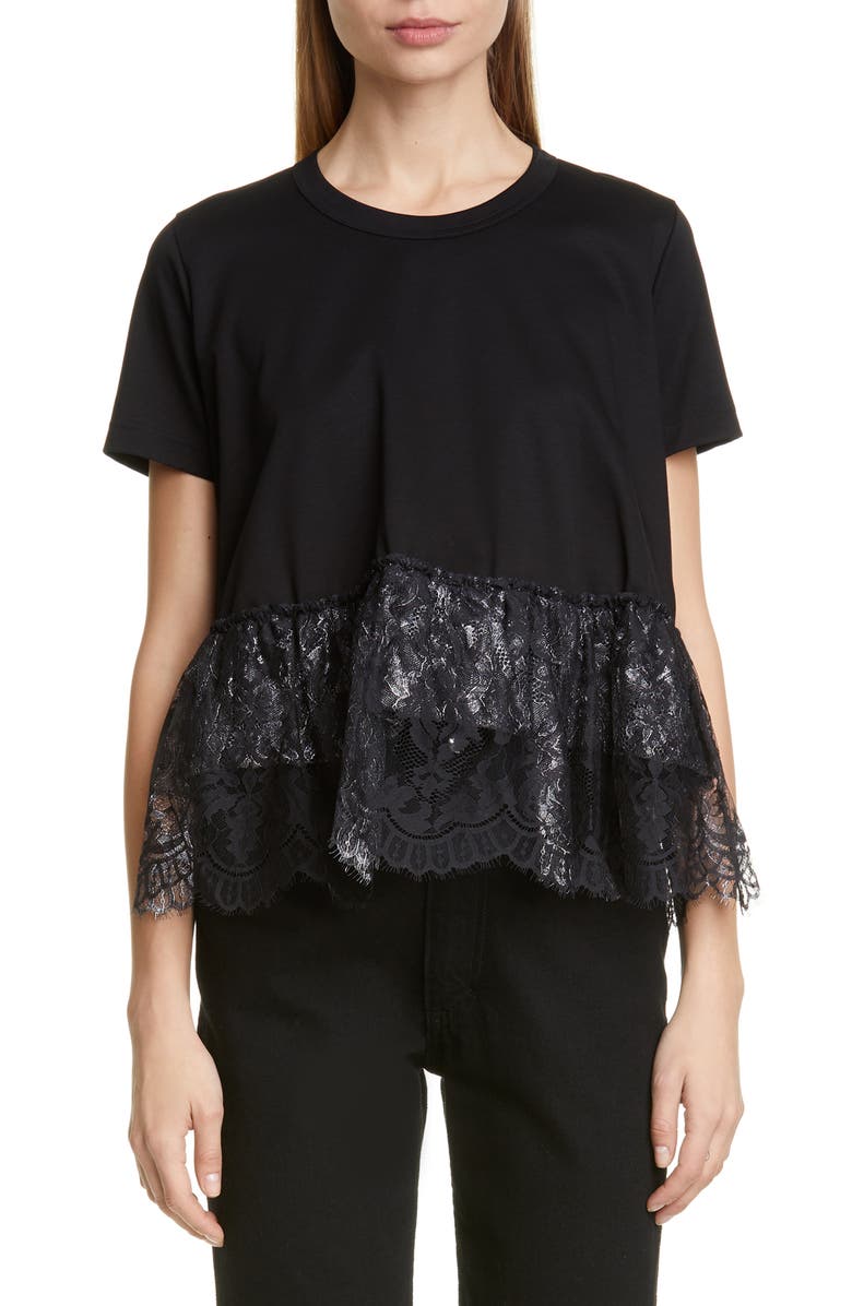 Noir Kei Ninomiya Foil Lace Hem Tee, Main, color, 