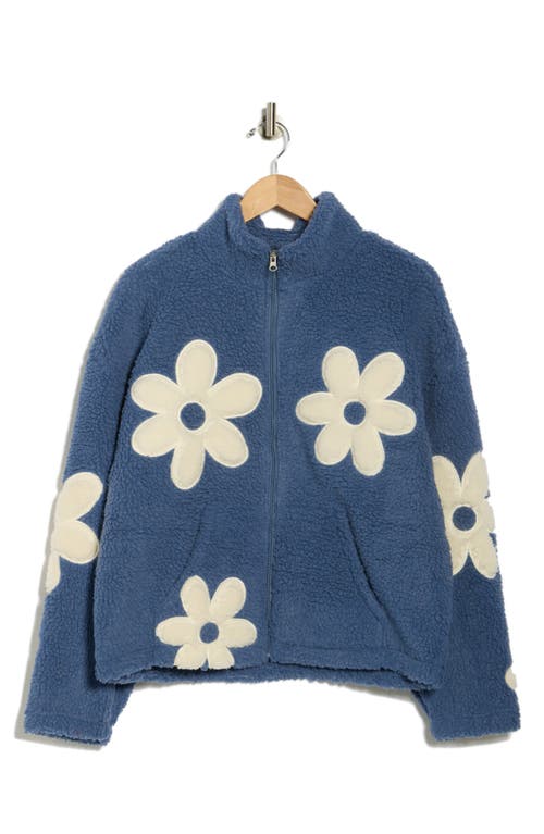 Rdi Flower Appliqué Faux Shearling Zip Jacket In Blue