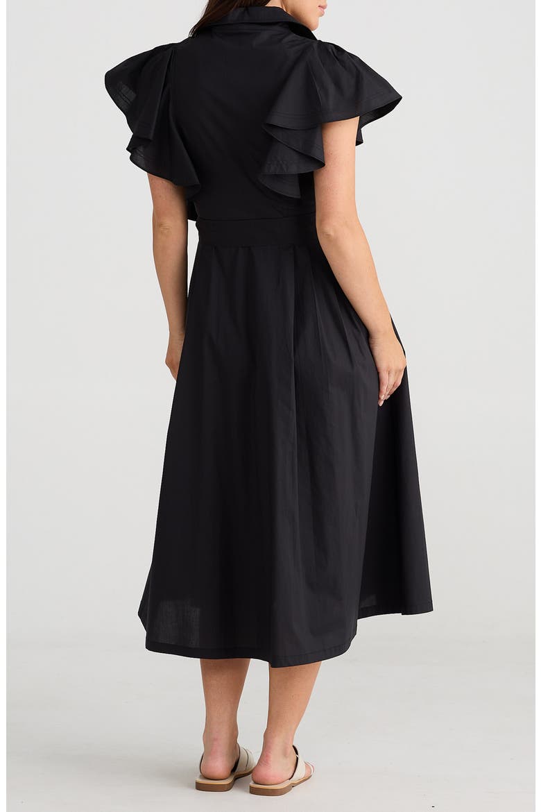 Marigold Ruffle Sleeve Cotton Midi Shirtdress, Alternate, color, BLACK
