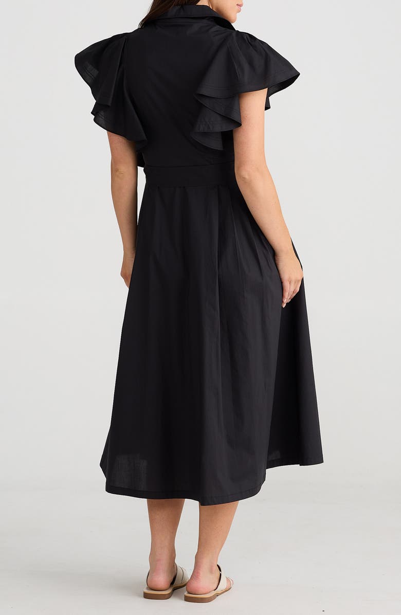 Brave+True Marigold Ruffle Sleeve Cotton Midi Shirtdress, Alternate, color, Black