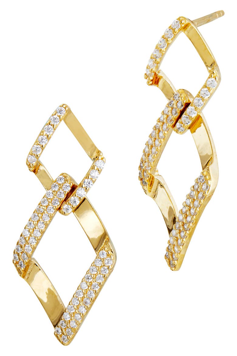 18K Yellow Gold Vermeil CZ Geometric Drop Earrings, Main, color, YELLOW