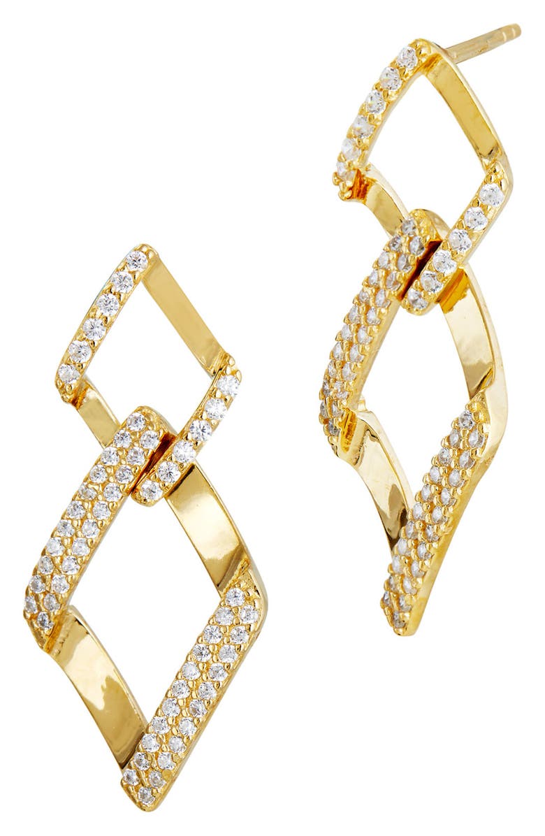 SAVVY CIE JEWELS 18K Yellow Gold Vermeil CZ Geometric Drop Earrings, Main, color,