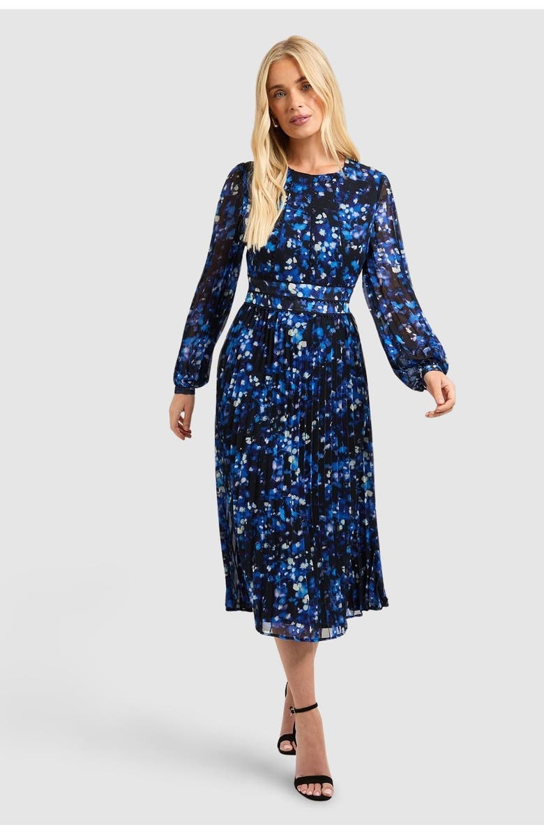 Wallis Petite Floral Pleated Midi Dress, Main, color, Navy