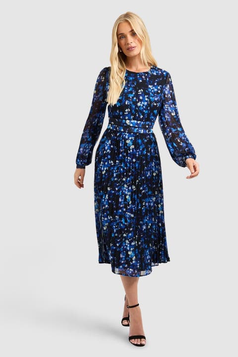 Petite Floral Pleated Midi Dress