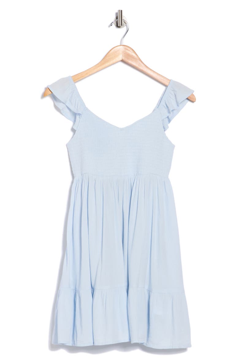Smocked Flutter Sleeve Minidress, Alternate, color, BLUE BIRD