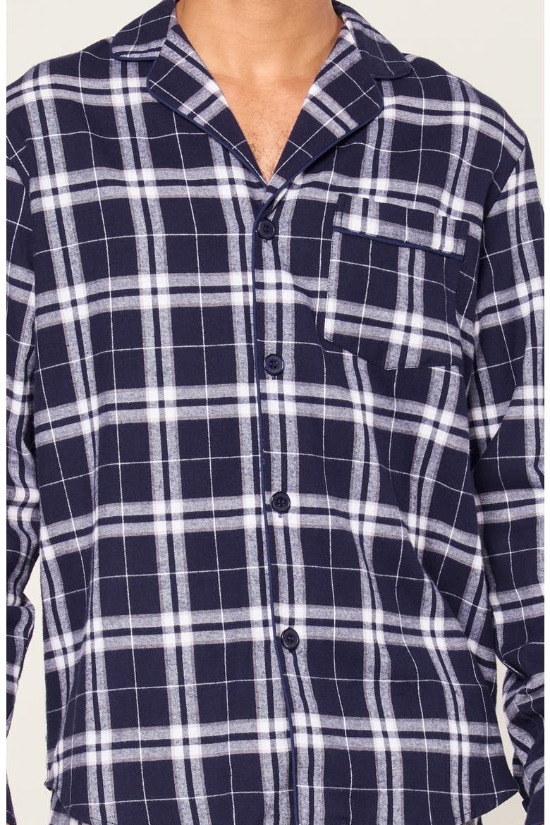 Brushed Cotton Twill Oxford Tartan Pajamas, Alternate, color, NAVY