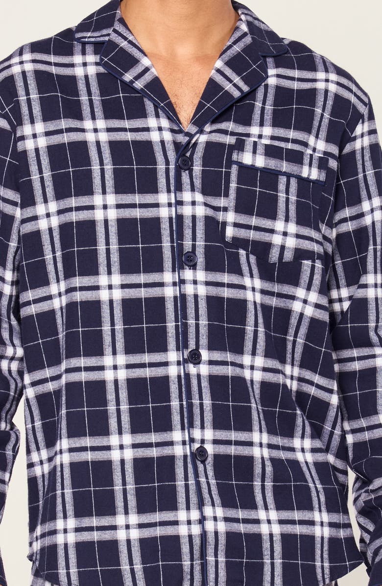 Petite Plume Plaid Cotton Flannel Pajamas, Alternate, color, Navy
