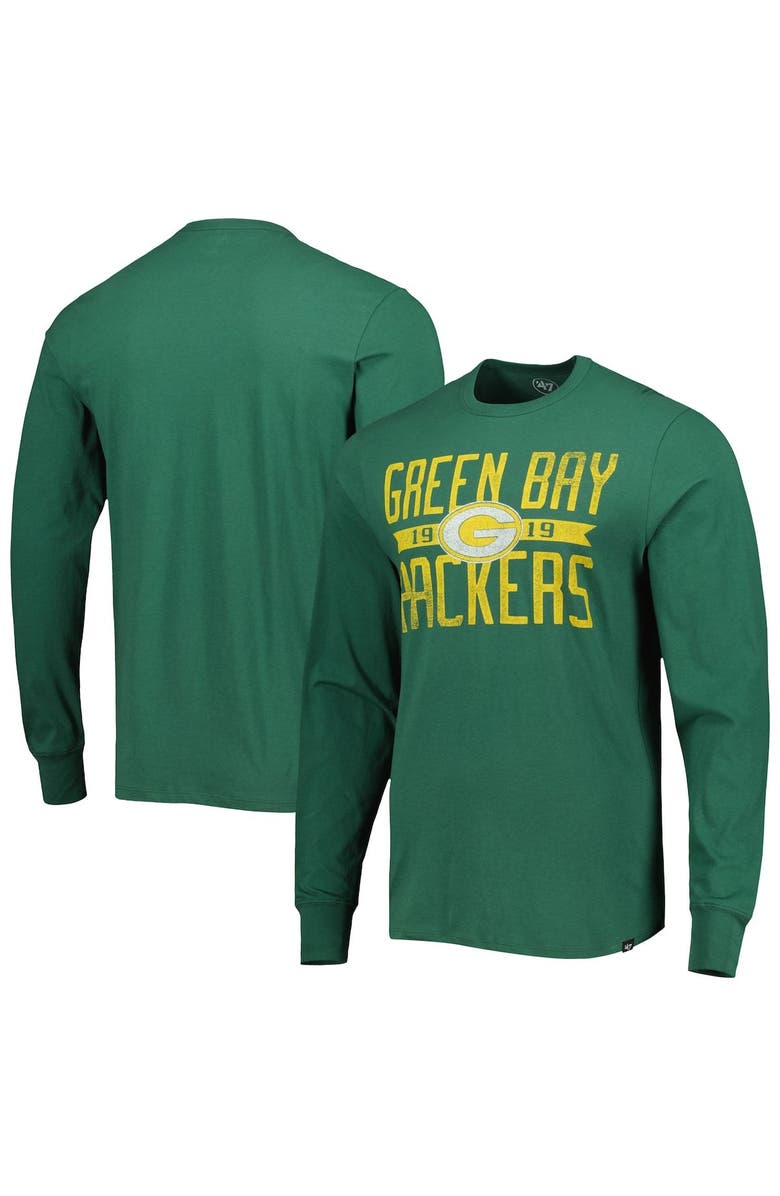 '47 Men's '47 Green Green Bay Packers Brand Wide Out Franklin Long Sleeve T-Shirt, Main, color, 