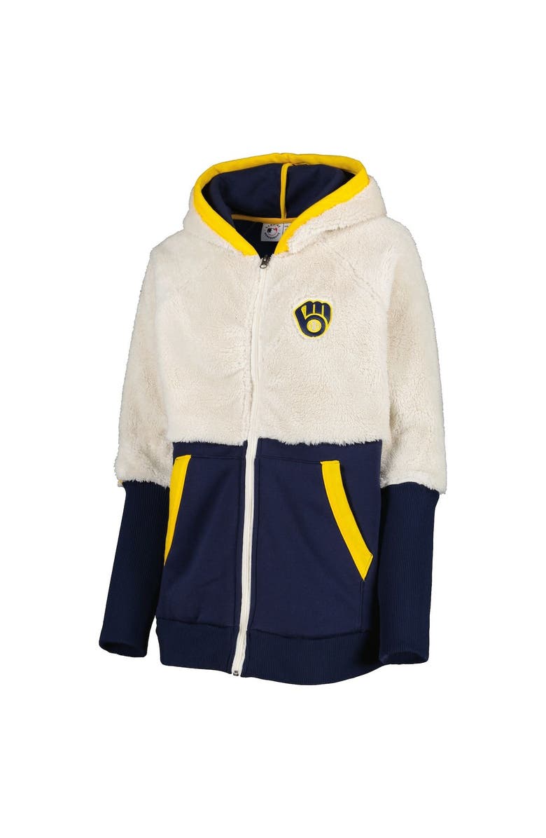G-III 4HER BY CARL BANKS Women's G-III 4Her by Carl Banks Oatmeal/Navy Milwaukee Brewers Shuffle It Raglan Full-Zip Hoodie, Alternate, color, Oatmeal