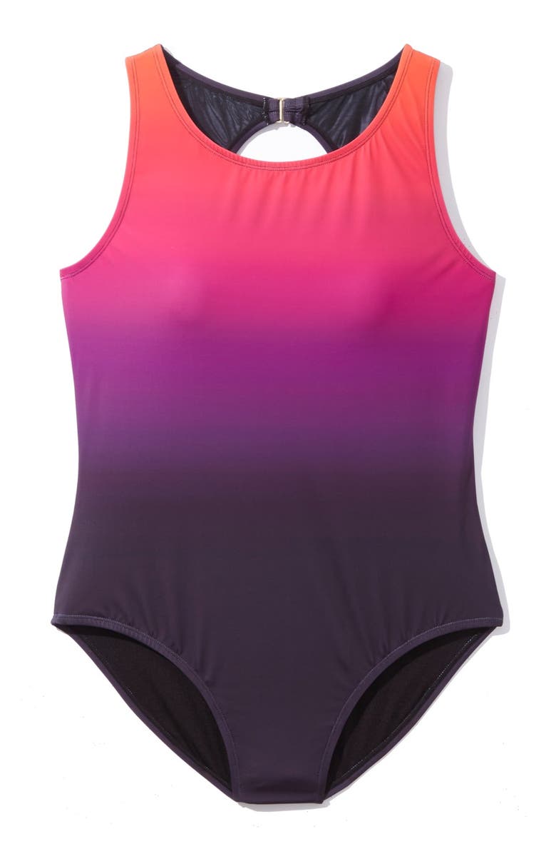 Swim 365 High-Neck One Piece, Alternate, color, Blackberry Tangerine Ombre
