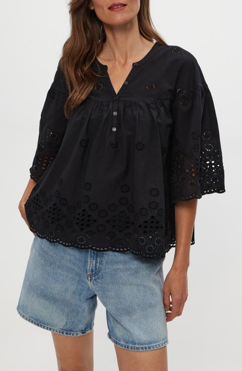 Gloria Flutter Sleeve Eyelet Top