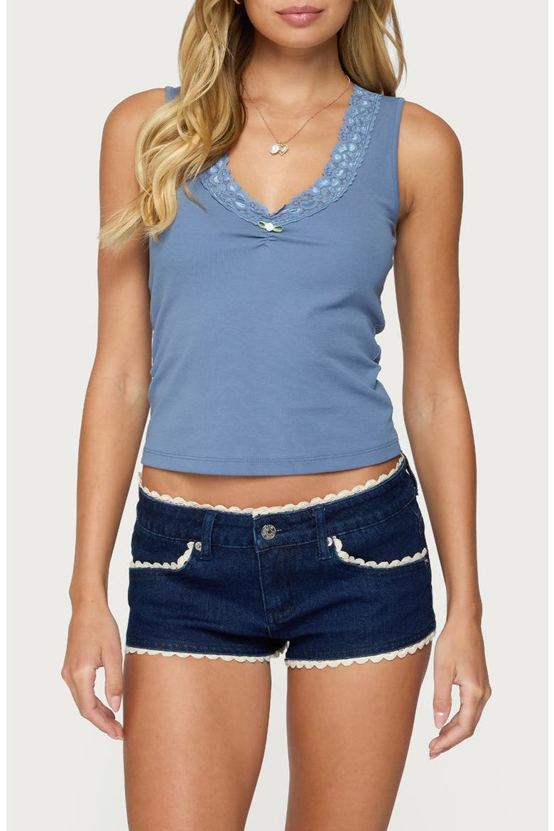Dionne Lace Trim Stretch Cotton Tank, Main, color, BLUE