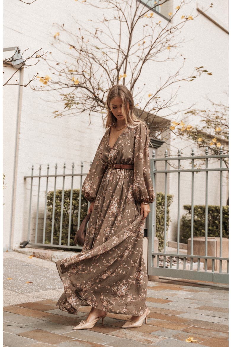 Anisa Long Sleeve Floral Maxi Dress, Alternate, color, OLIVE FLORAL