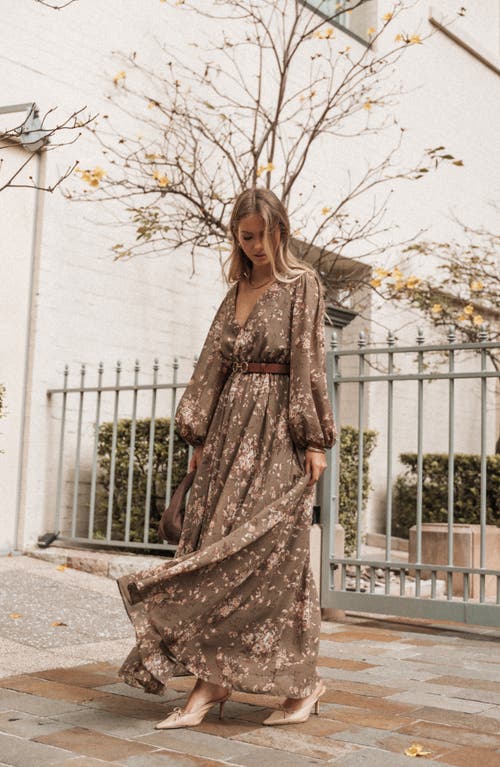 Petal And Pup Petal & Pup Anisa Long Sleeve Floral Maxi Dress In Brown