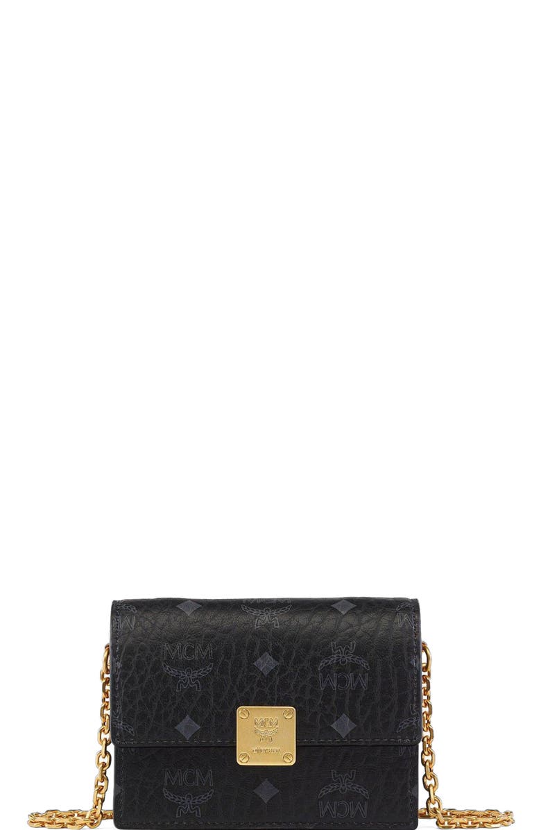 MCM Aren Chain Wallet in Visetos, Main, color, Black
