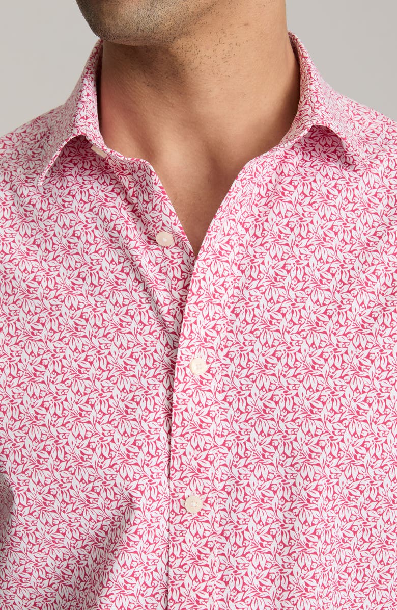 UNTUCKit Mavrud Leaf Print Short Sleeve Performance Button-Up Shirt, Alternate, color, 