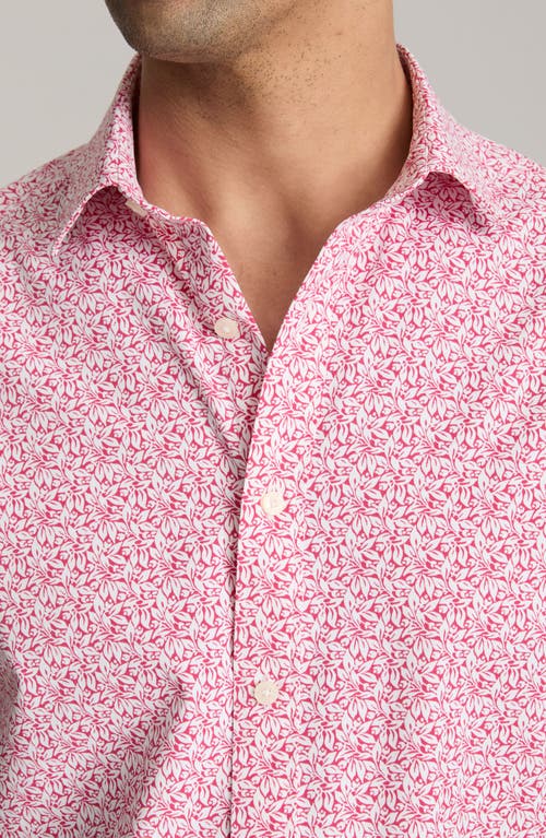 Untuckit Mavrud Leaf Print Short Sleeve Performance Button-up Shirt In Pink