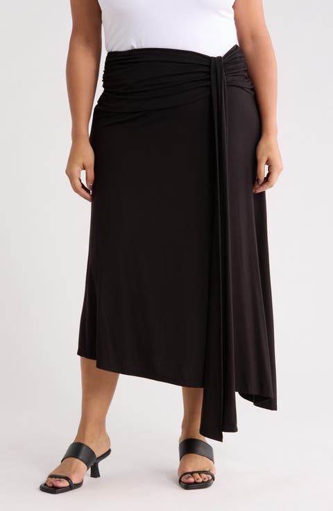 Draped Asymmetric Stretch Modal Midi Skirt (Plus)