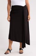 Renee C Draped Asymmetric Stretch Modal Midi Skirt
