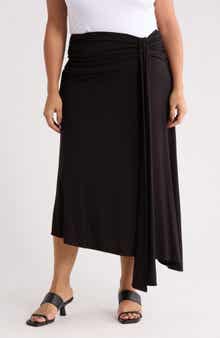Renee C Draped Asymmetric Stretch Modal Midi Skirt