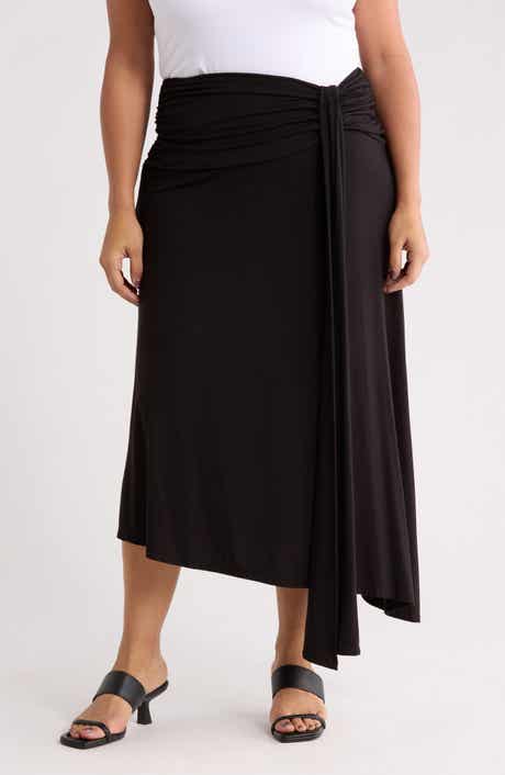 Renee C Draped Asymmetric Stretch Modal Midi Skirt