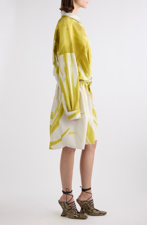 Dries Van Noten Dindi Print Belted Long Sleeve Cotton Poplin Shirtdress In Lime
