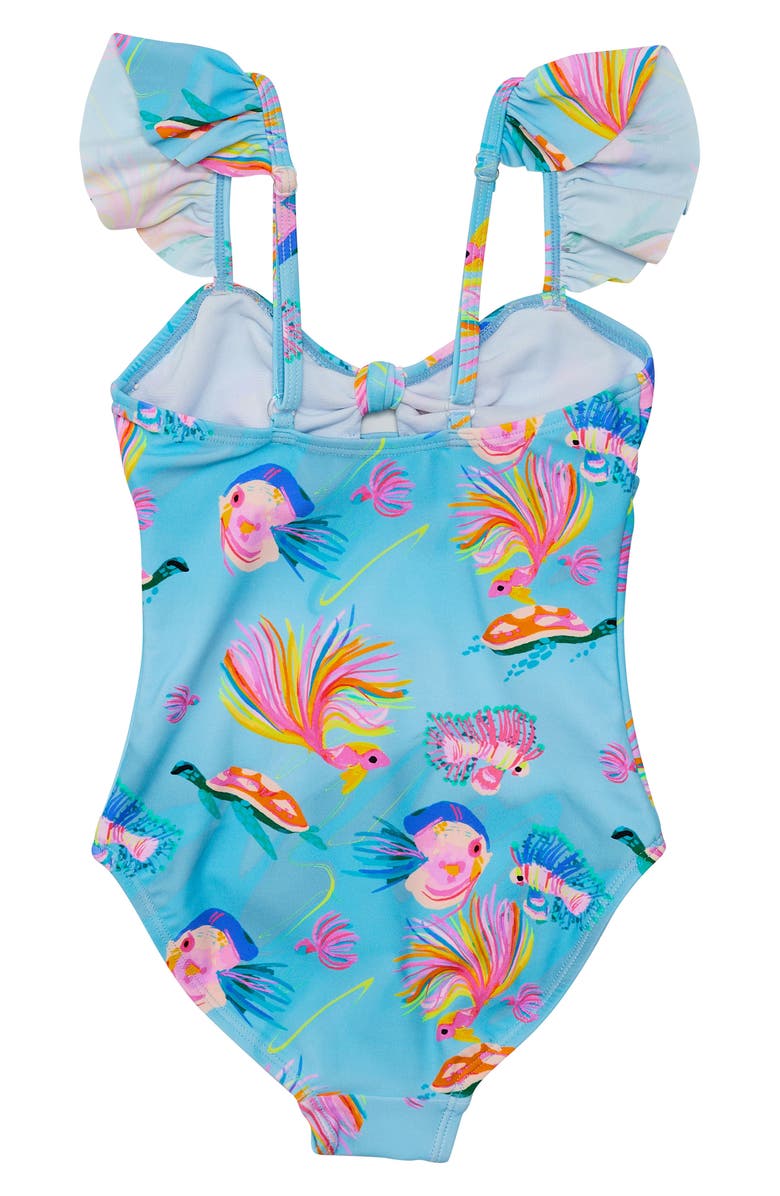 Snapper Rock Kids' Kaleido Fish Print One-Piece Swimsuit, Alternate, color, Blue
